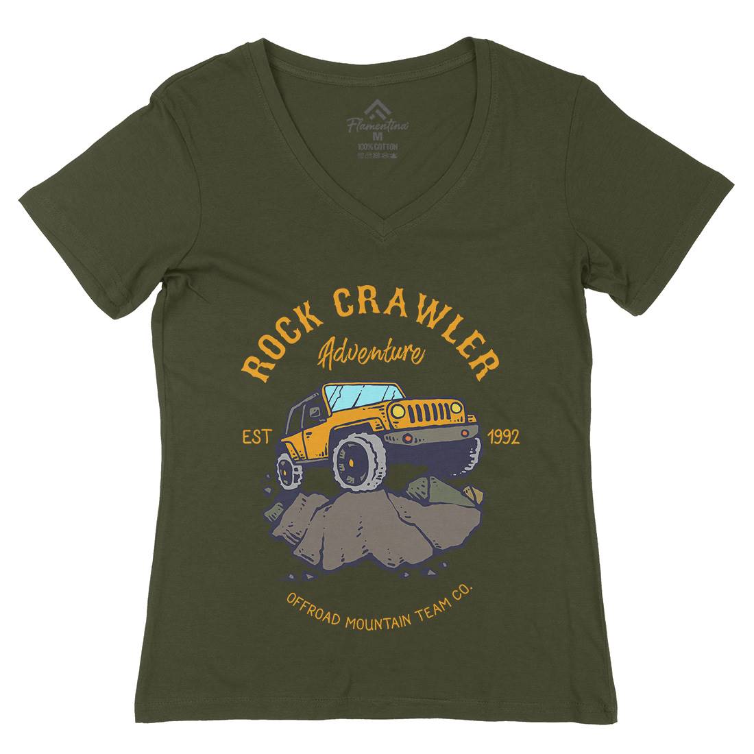 Rock Crawler Adventure Womens Organic V-Neck T-Shirt Cars C763