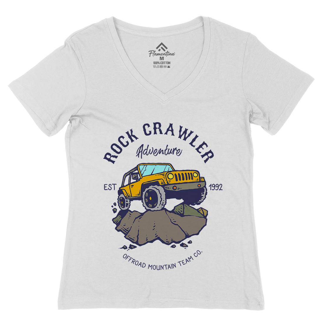Rock Crawler Adventure Womens Organic V-Neck T-Shirt Cars C763