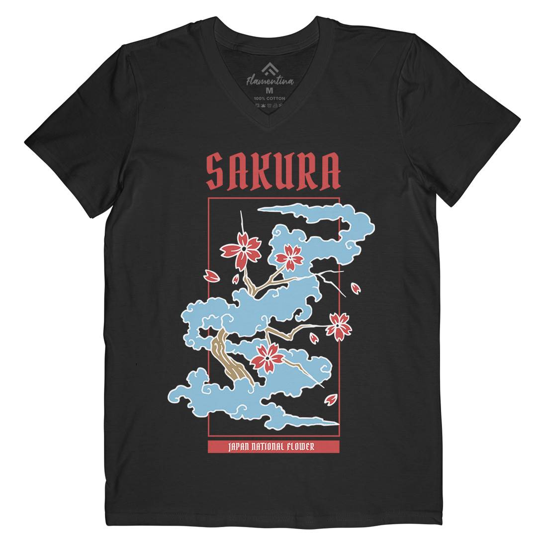 Sakura Mens V-Neck T-Shirt Asian C766