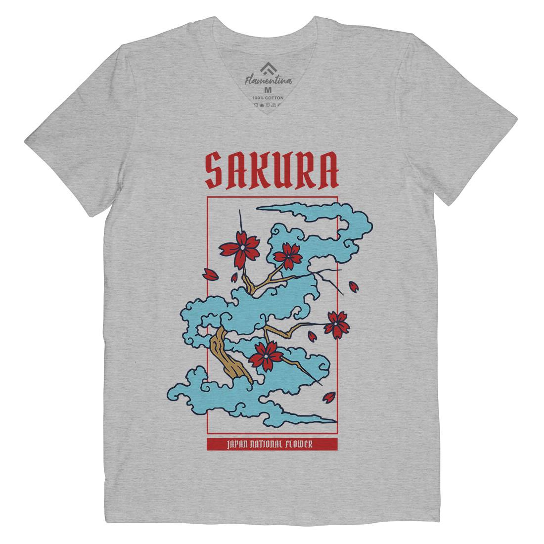 Sakura Mens Organic V-Neck T-Shirt Asian C766