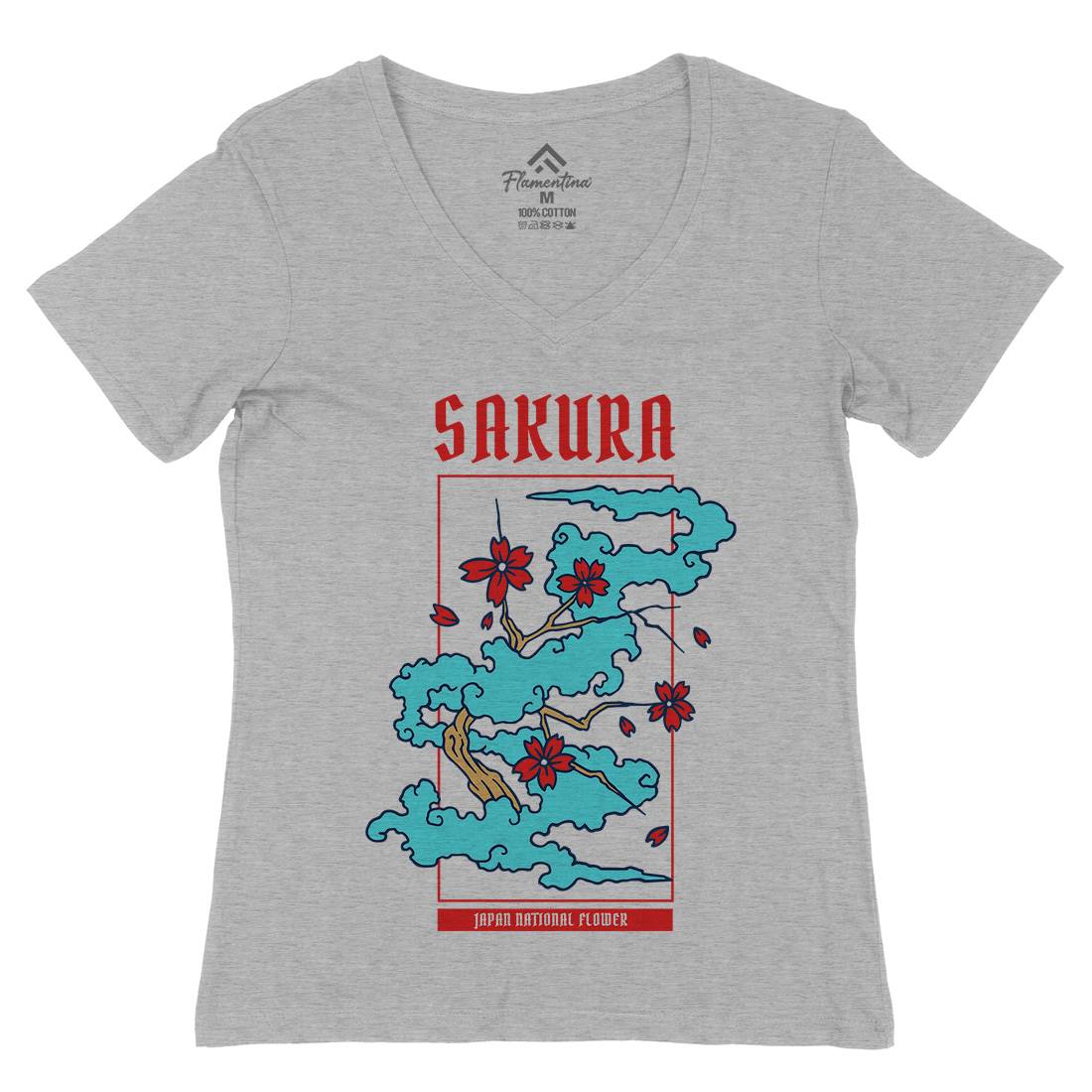 Sakura Womens Organic V-Neck T-Shirt Asian C766