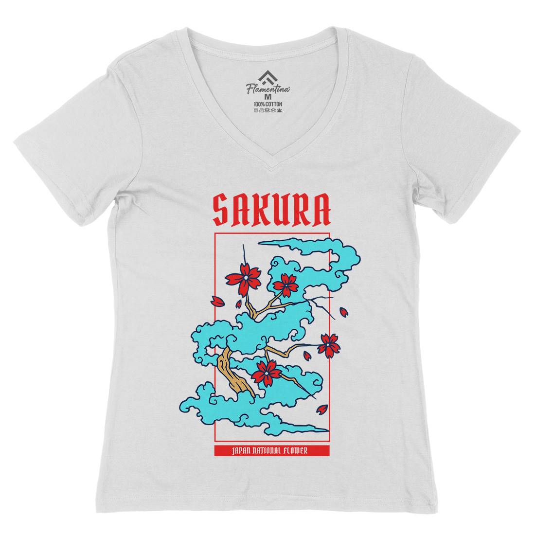 Sakura Womens Organic V-Neck T-Shirt Asian C766