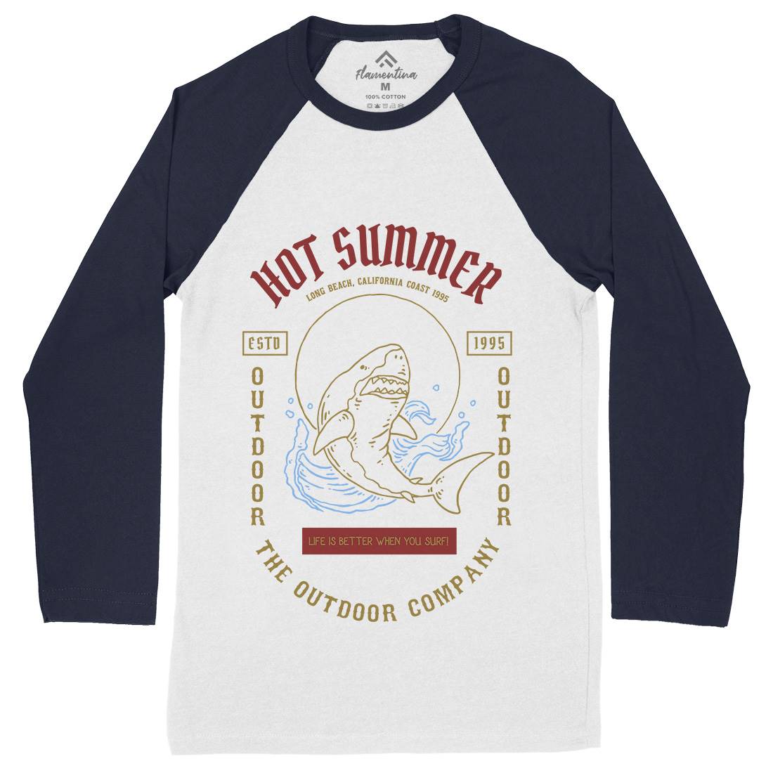 Shark Mens Long Sleeve Baseball T-Shirt Navy C770