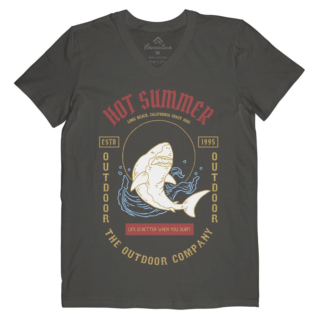 Shark Mens V-Neck T-Shirt Navy C770