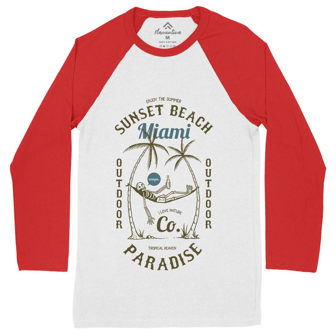 Skull Beach Mens Long Sleeve Baseball T-Shirt Nature C773
