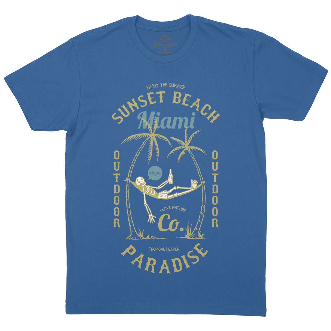 Skull Beach Mens Organic Crew Neck T-Shirt Nature C773