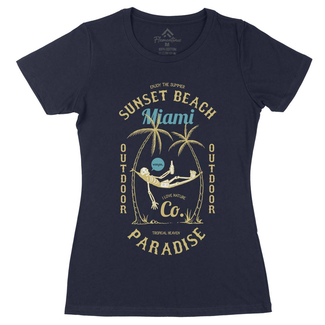Skull Beach Womens Organic Crew Neck T-Shirt Nature C773