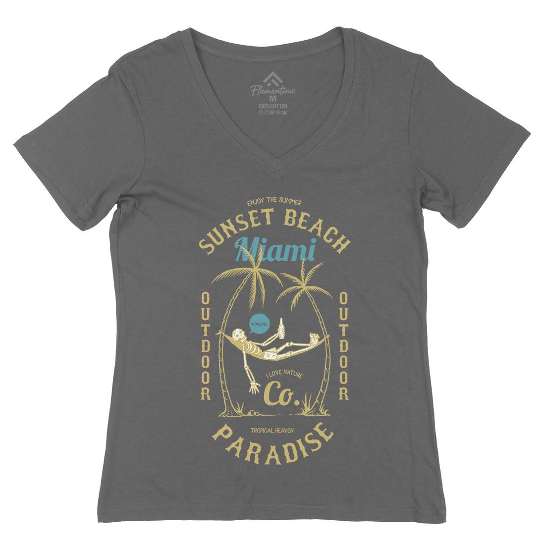 Skull Beach Womens Organic V-Neck T-Shirt Nature C773