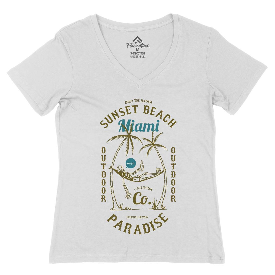 Skull Beach Womens Organic V-Neck T-Shirt Nature C773