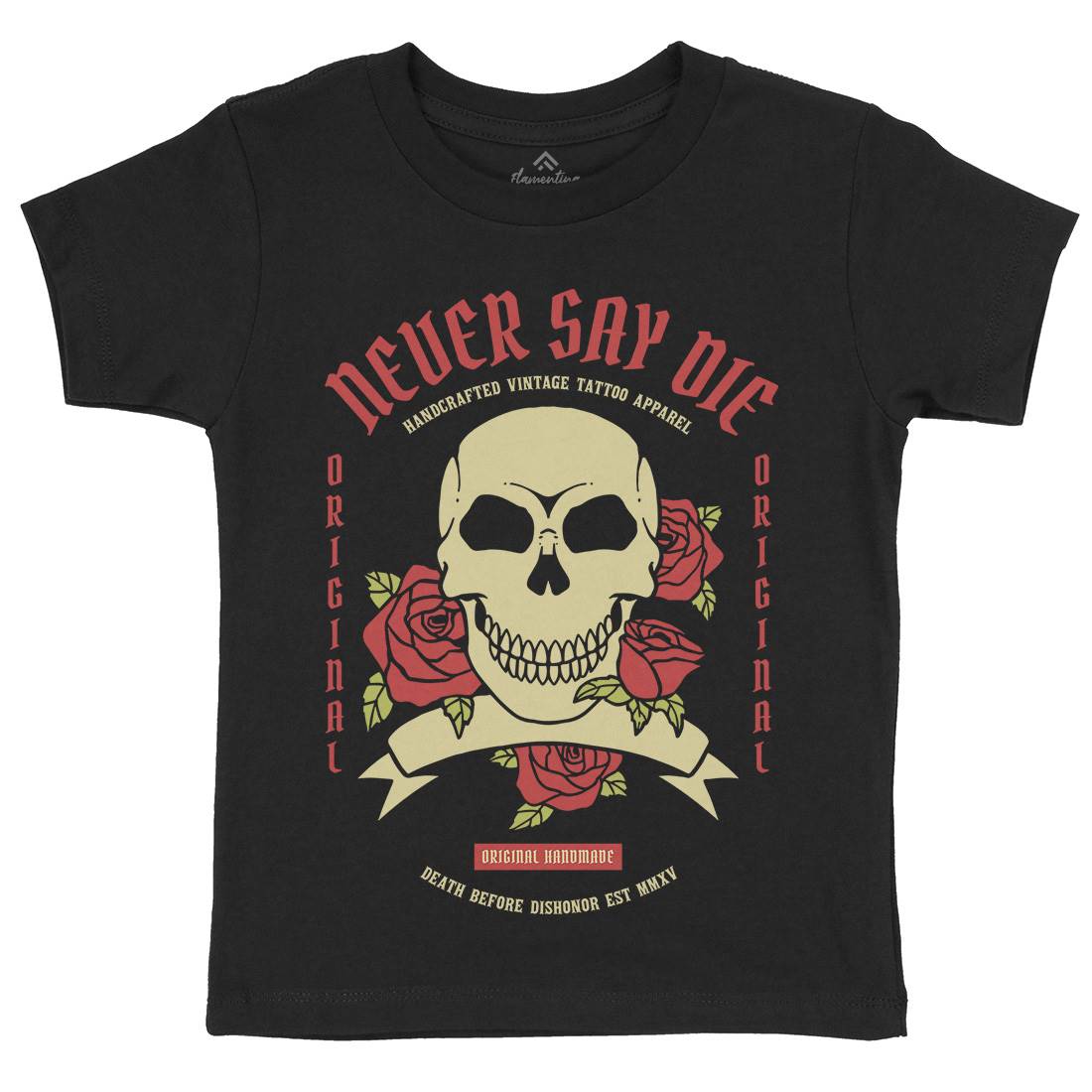 Skull Rose Kids Organic Crew Neck T-Shirt Retro C776