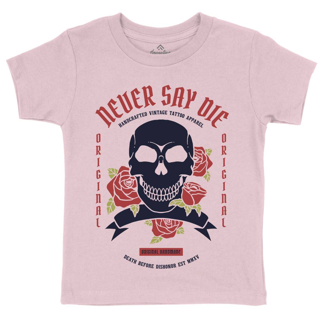Skull Rose Kids Organic Crew Neck T-Shirt Retro C776
