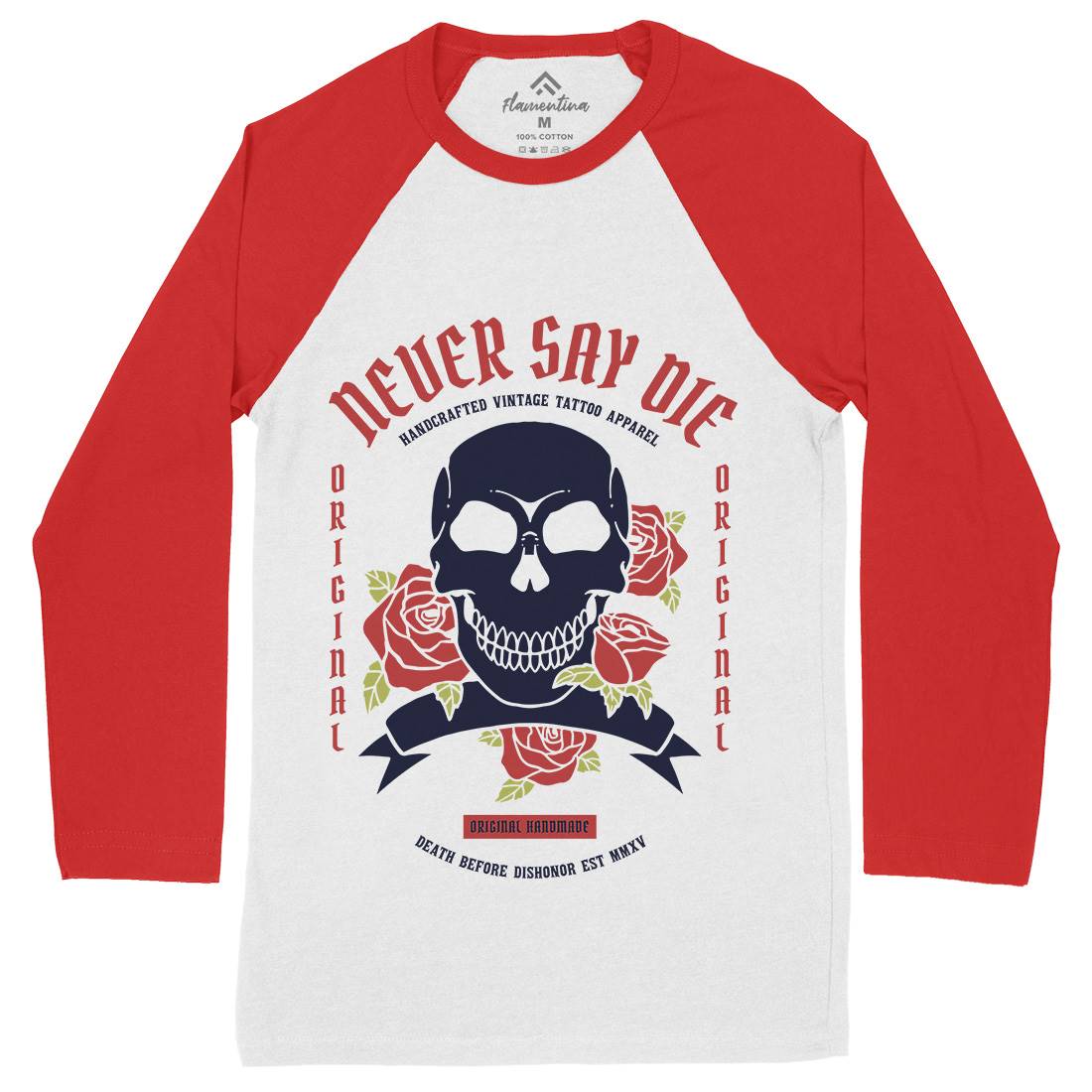 Skull Rose Mens Long Sleeve Baseball T-Shirt Retro C776