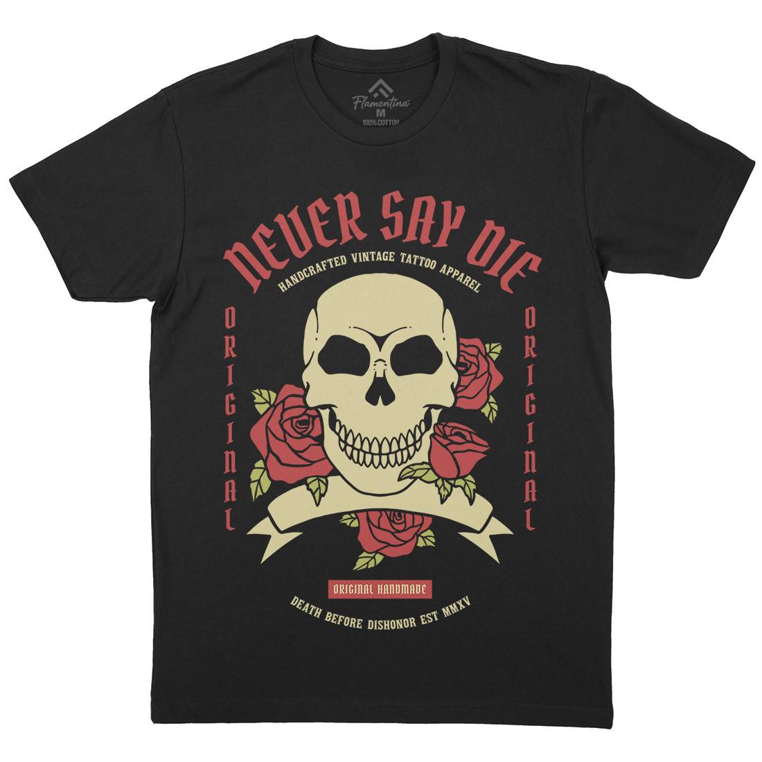 Skull Rose Mens Crew Neck T-Shirt Retro C776