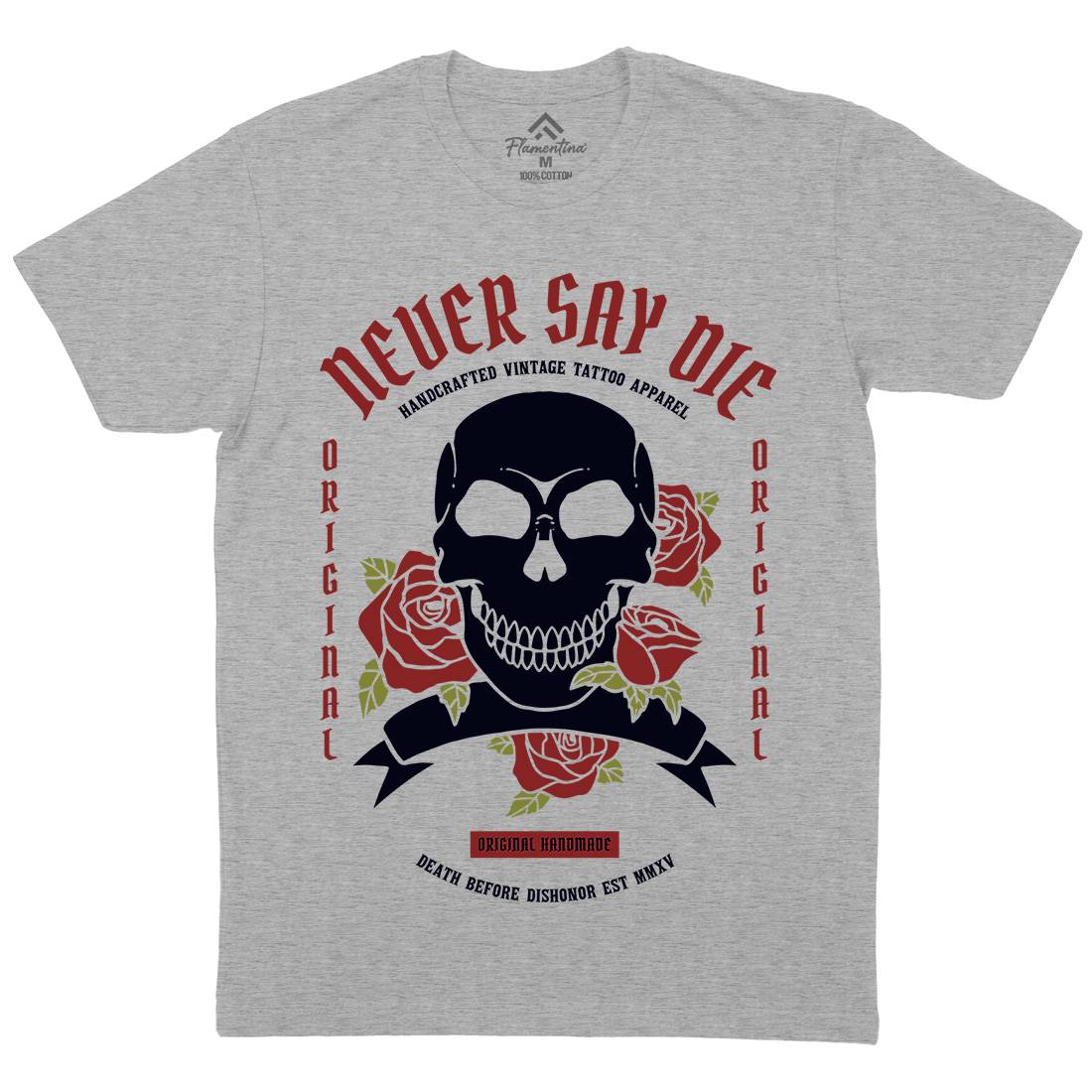 Skull Rose Mens Crew Neck T-Shirt Retro C776
