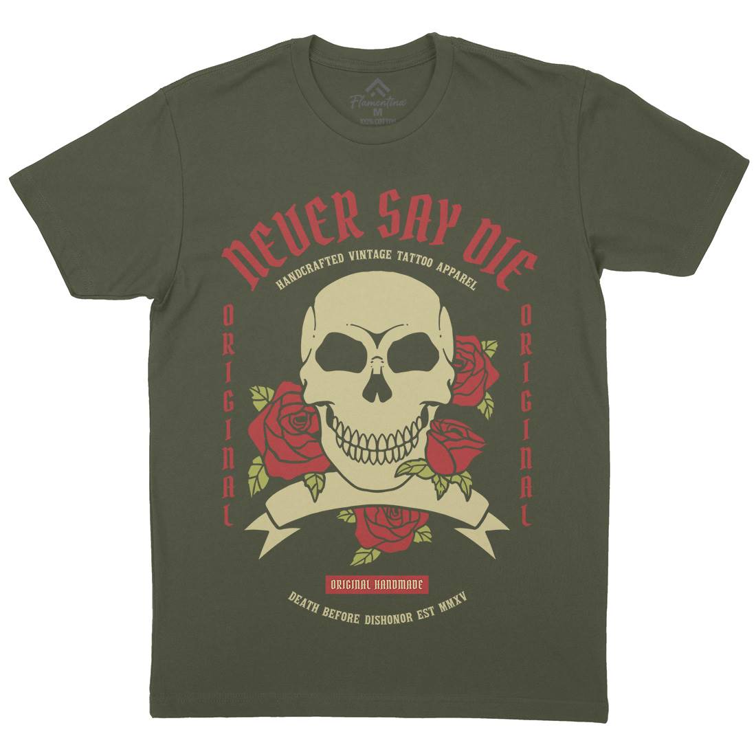 Skull Rose Mens Organic Crew Neck T-Shirt Retro C776