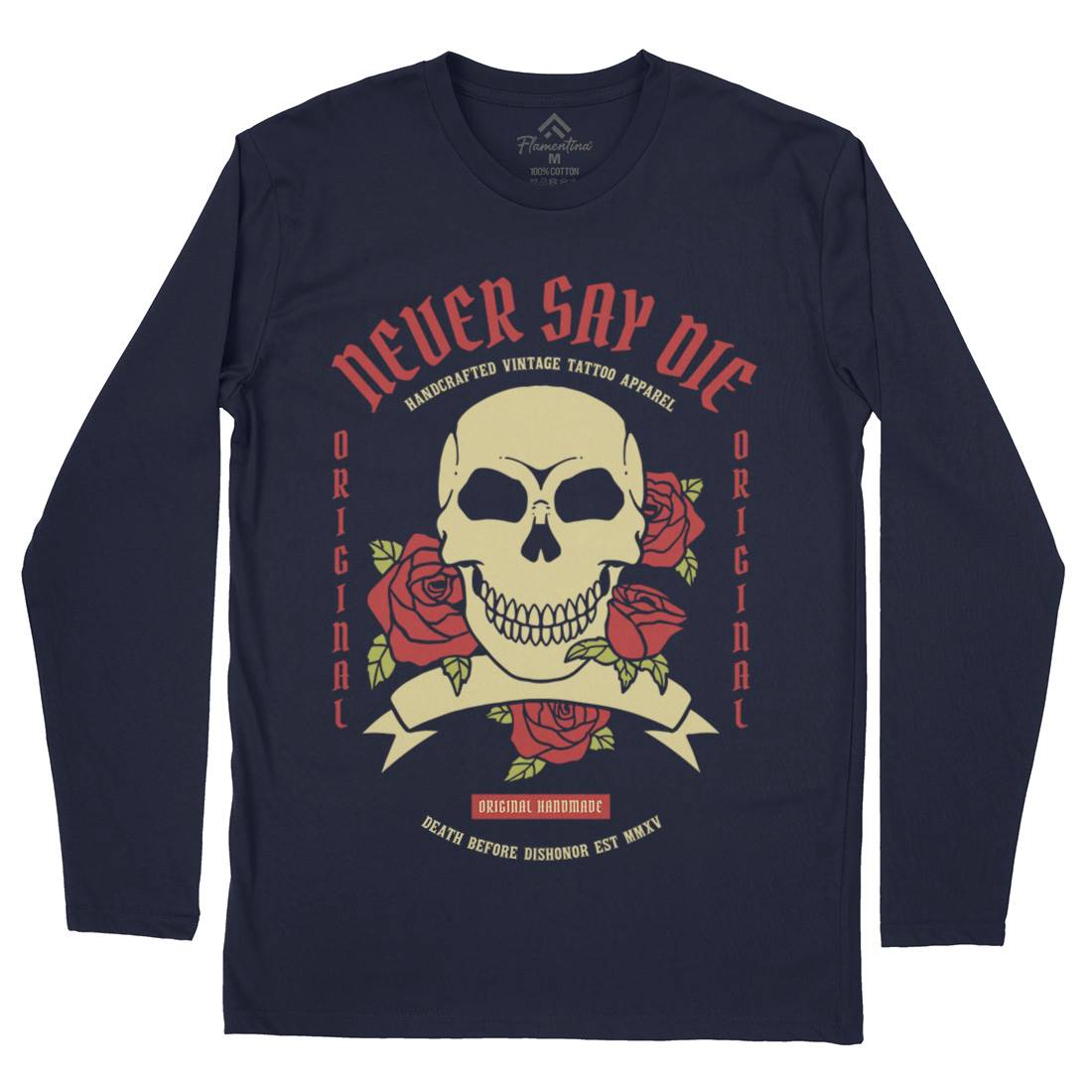 Skull Rose Mens Long Sleeve T-Shirt Retro C776