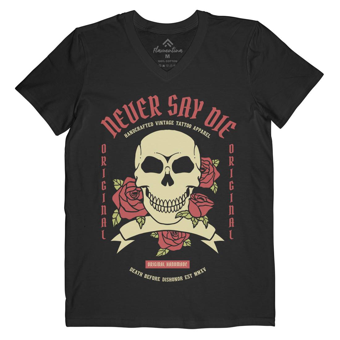 Skull Rose Mens V-Neck T-Shirt Retro C776
