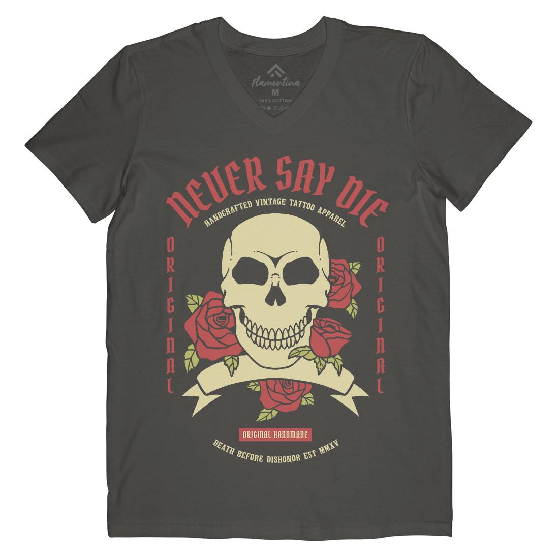 Skull Rose Mens V-Neck T-Shirt Retro C776