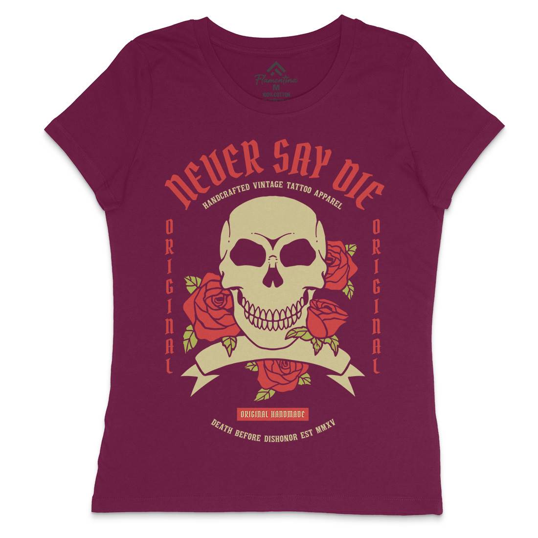 Skull Rose Womens Crew Neck T-Shirt Retro C776