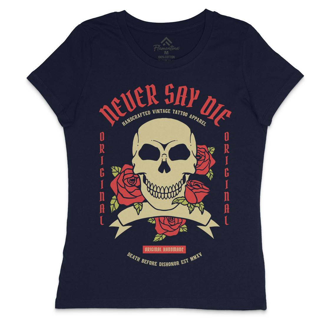 Skull Rose Womens Crew Neck T-Shirt Retro C776