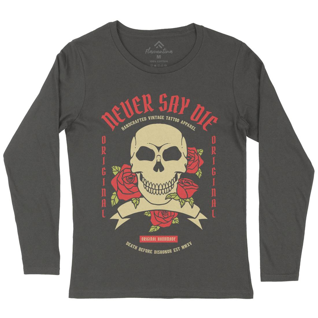 Skull Rose Womens Long Sleeve T-Shirt Retro C776