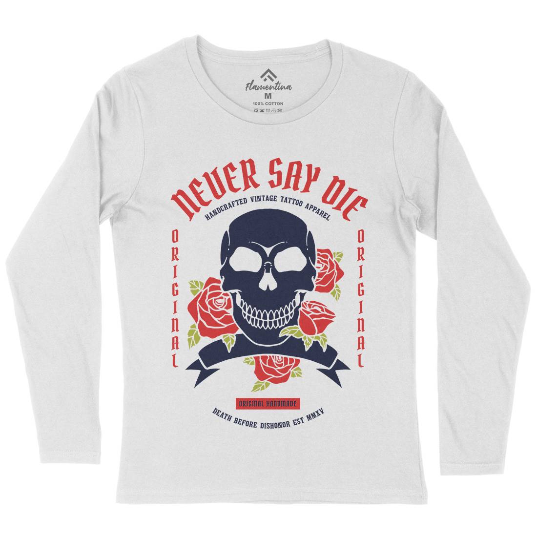Skull Rose Womens Long Sleeve T-Shirt Retro C776