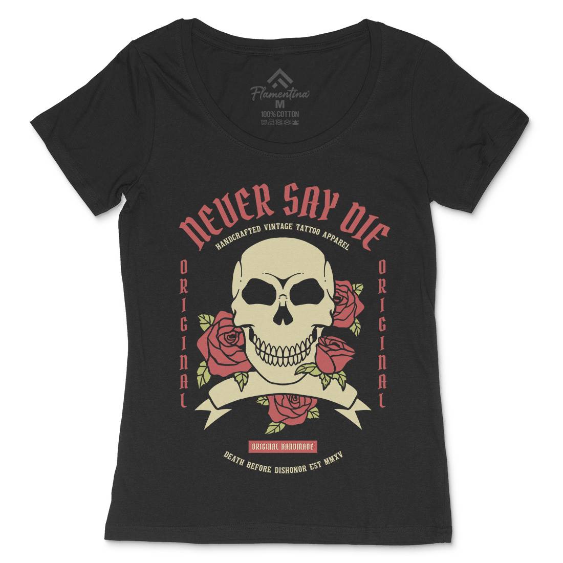 Skull Rose Womens Scoop Neck T-Shirt Retro C776