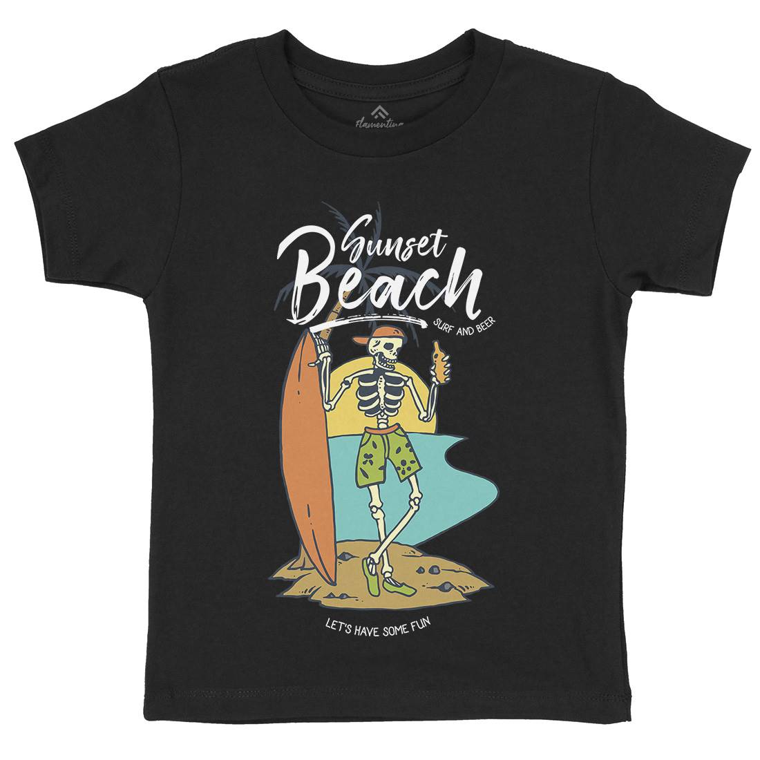 Skull And Beer Kids Crew Neck T-Shirt Surf C777