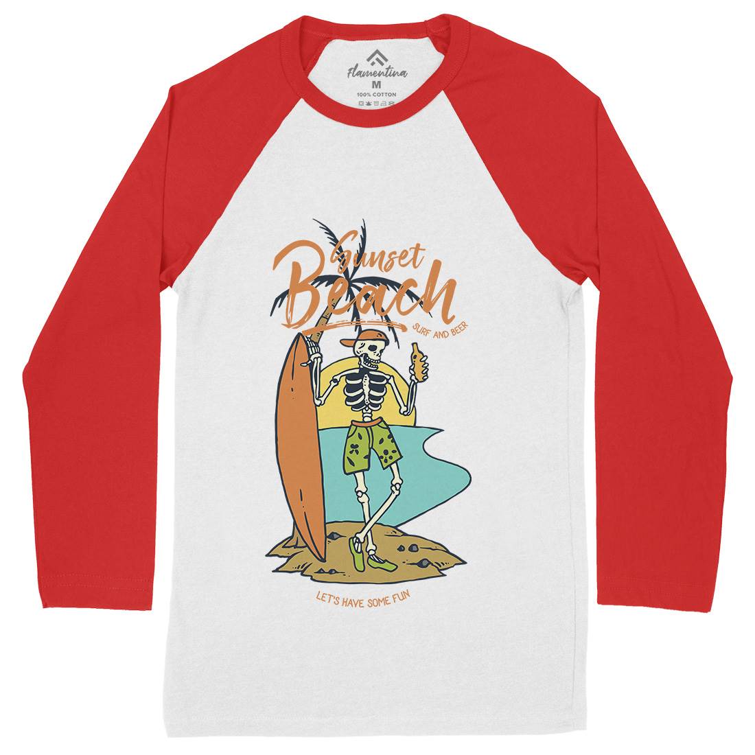 Skull And Beer Mens Long Sleeve Baseball T-Shirt Surf C777