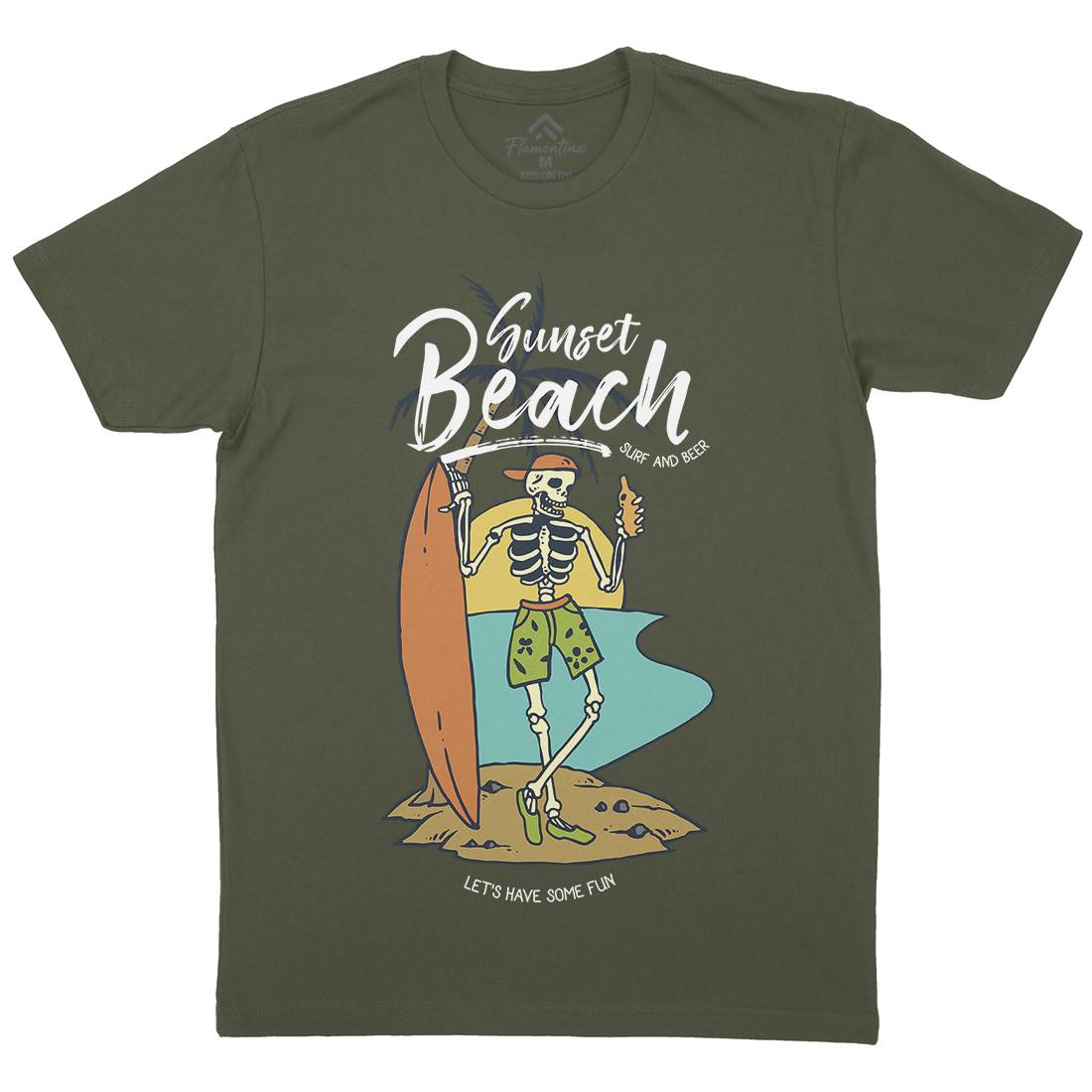 Skull And Beer Mens Organic Crew Neck T-Shirt Surf C777