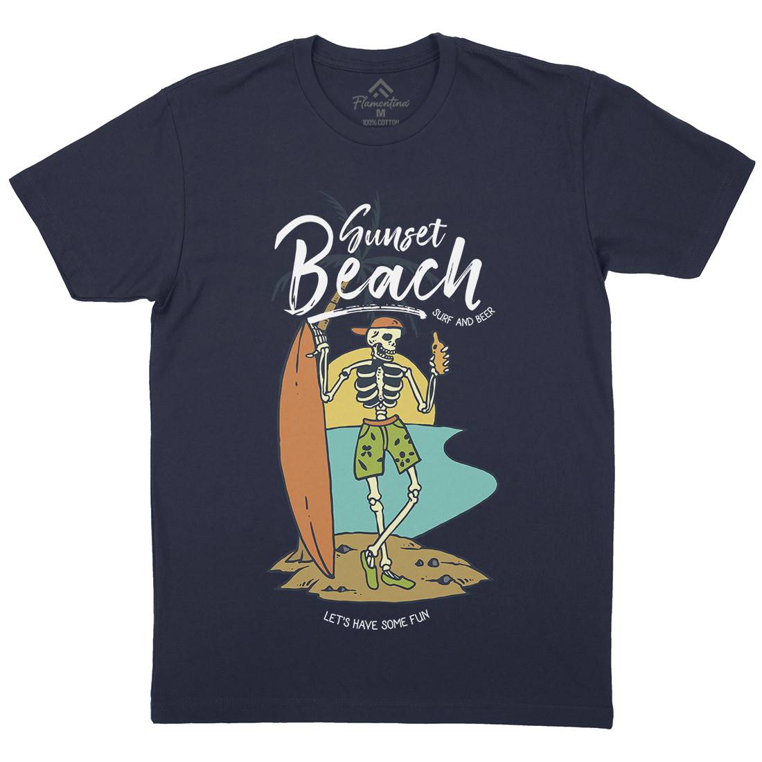 Skull And Beer Mens Crew Neck T-Shirt Surf C777