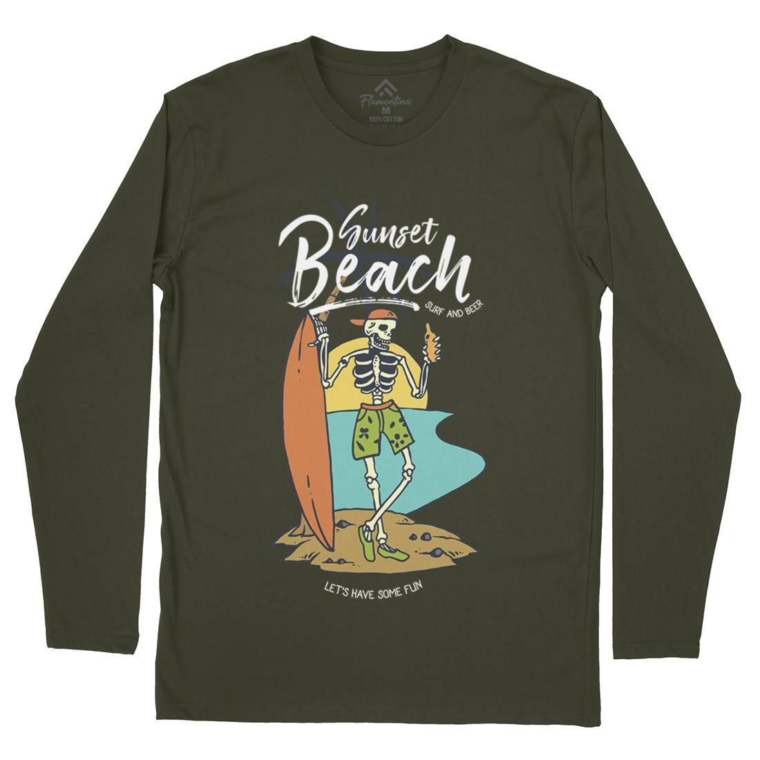 Skull And Beer Mens Long Sleeve T-Shirt Surf C777
