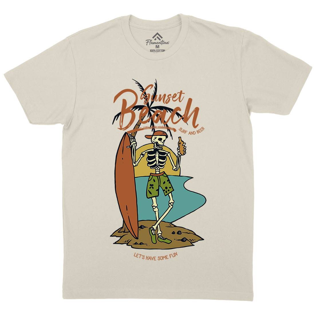 Skull And Beer Mens Organic Crew Neck T-Shirt Surf C777
