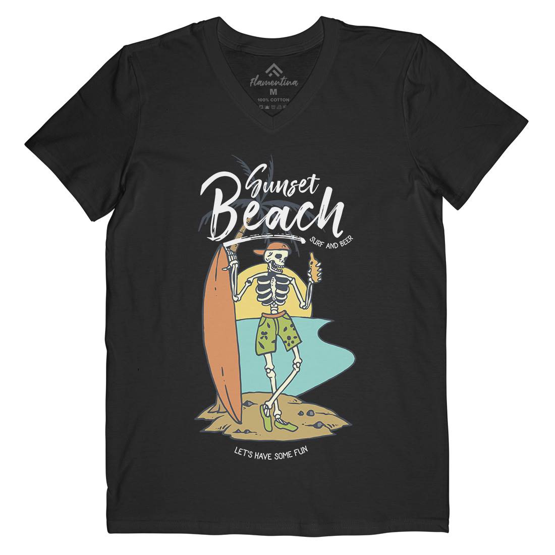 Skull And Beer Mens Organic V-Neck T-Shirt Surf C777