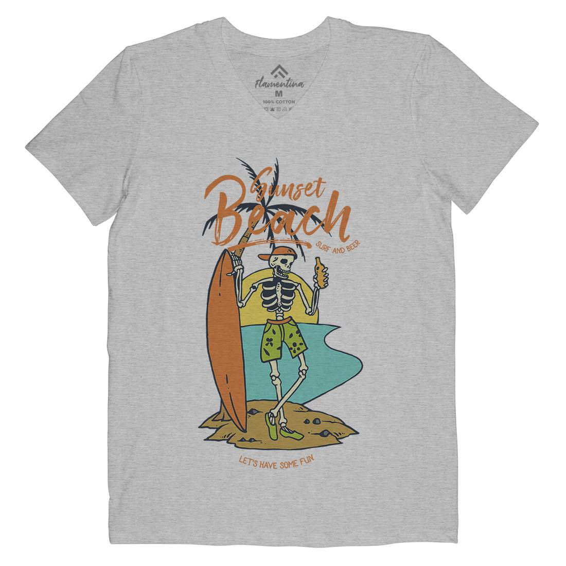 Skull And Beer Mens Organic V-Neck T-Shirt Surf C777