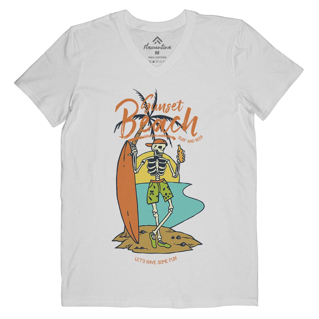 Skull And Beer Mens V-Neck T-Shirt Surf C777