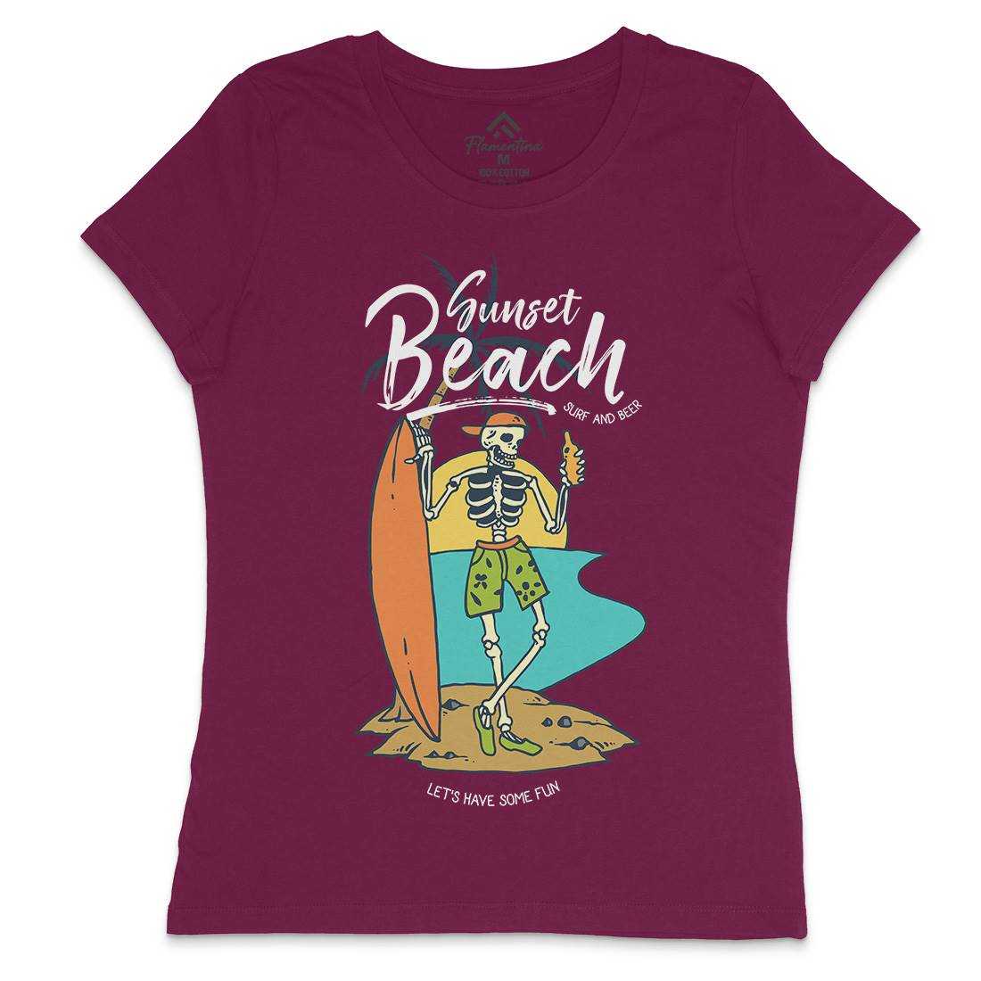 Skull And Beer Womens Crew Neck T-Shirt Surf C777