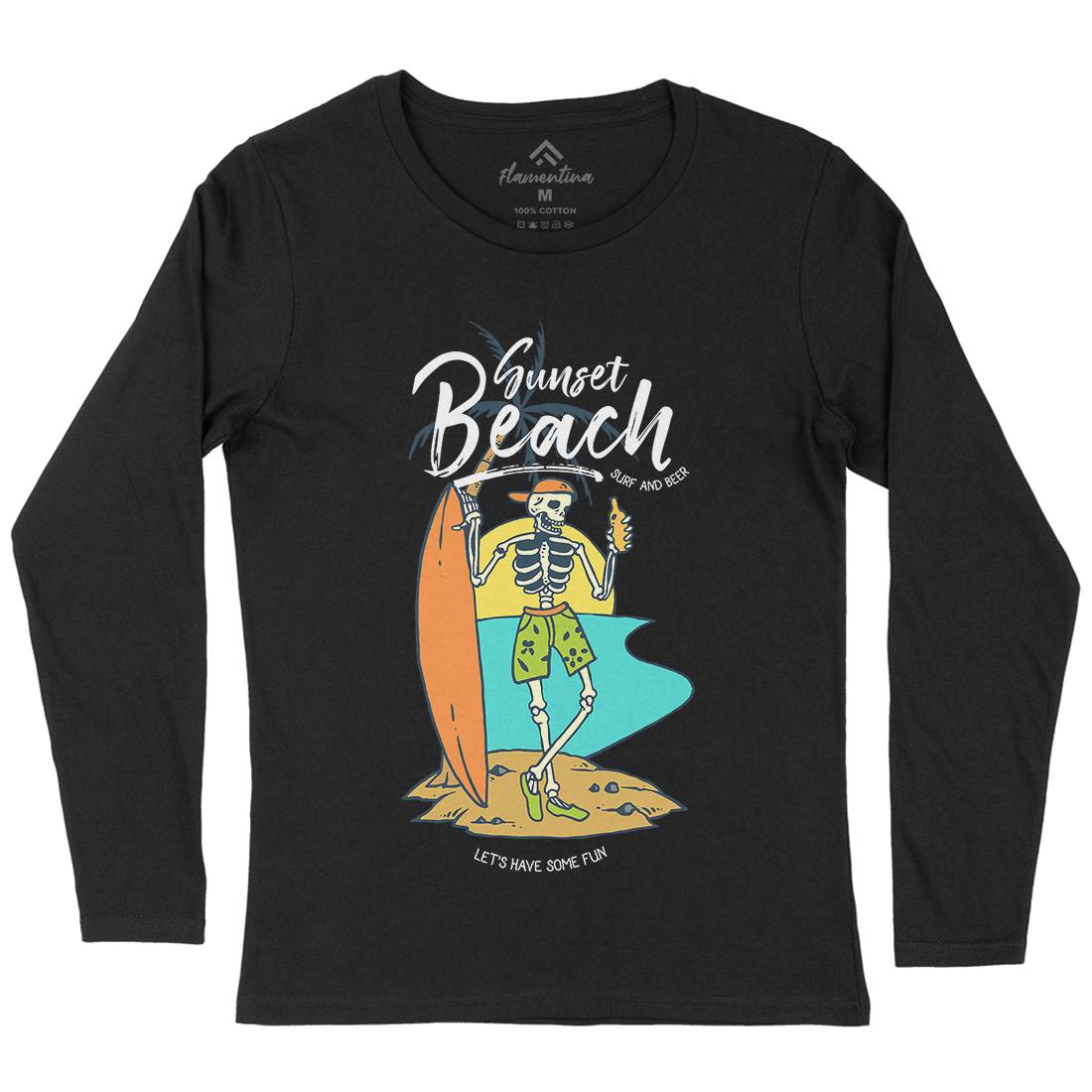 Skull And Beer Womens Long Sleeve T-Shirt Surf C777