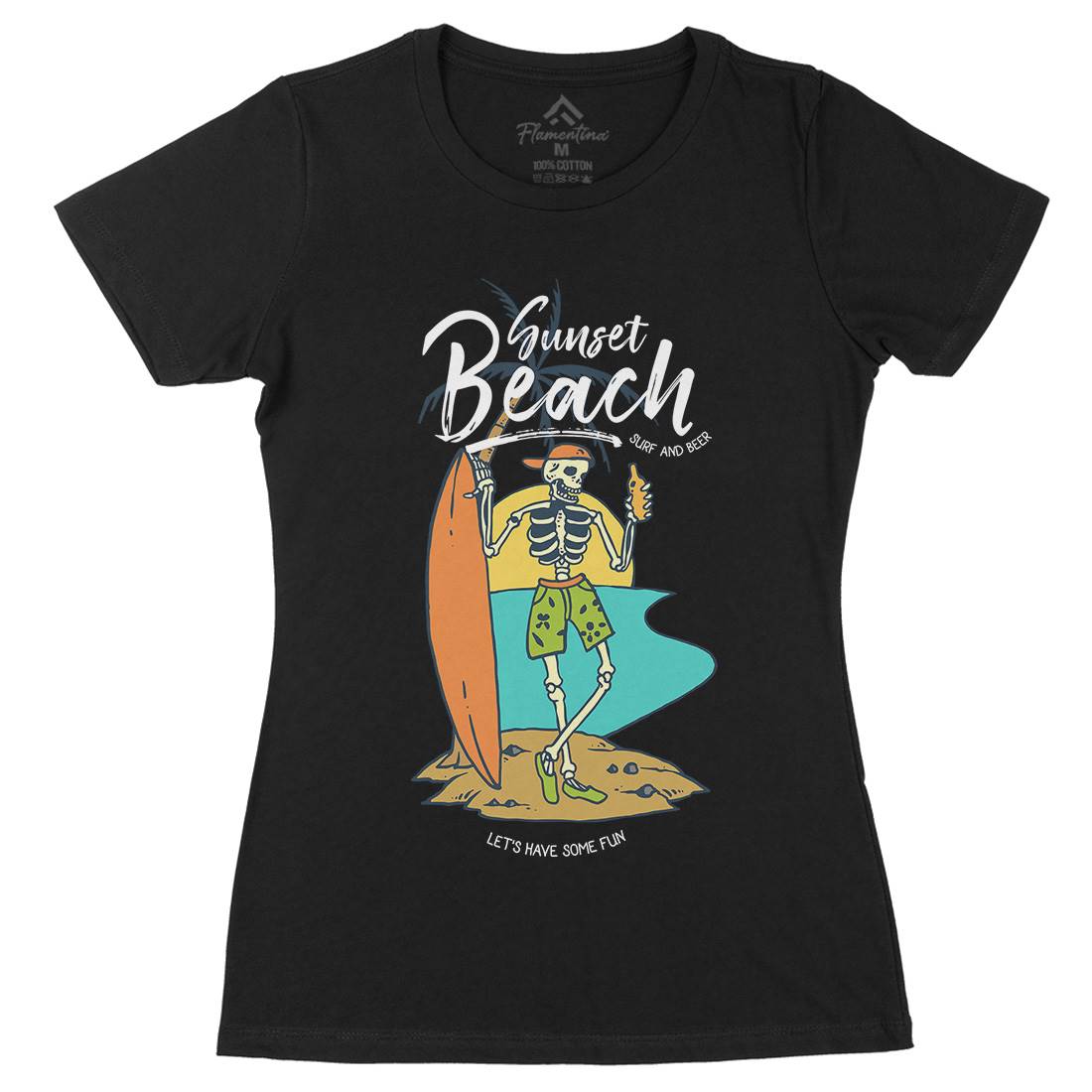 Skull And Beer Womens Organic Crew Neck T-Shirt Surf C777