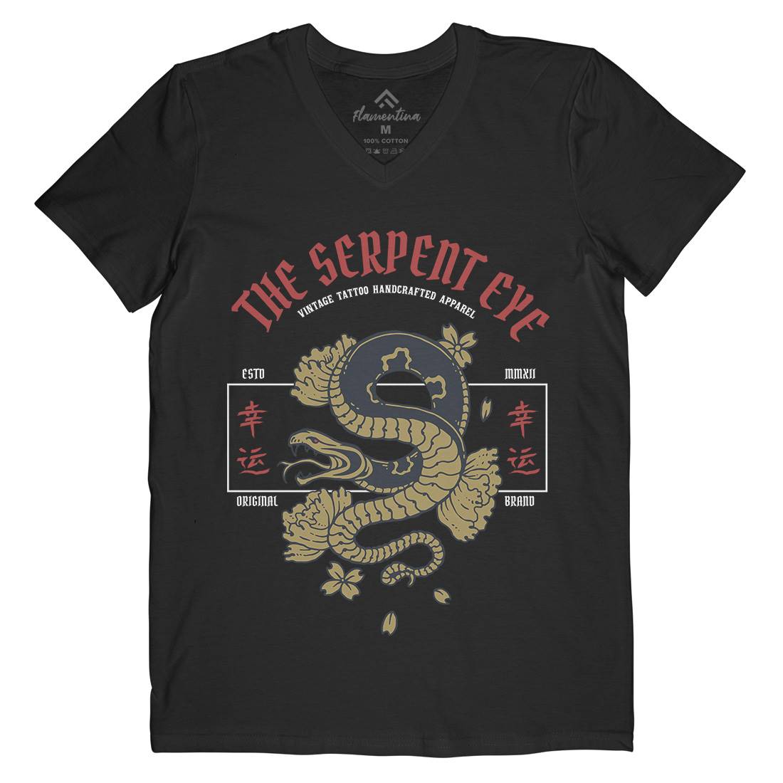 Snake Mens Organic V-Neck T-Shirt Asian C778