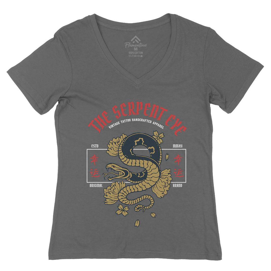 Snake Womens Organic V-Neck T-Shirt Asian C778