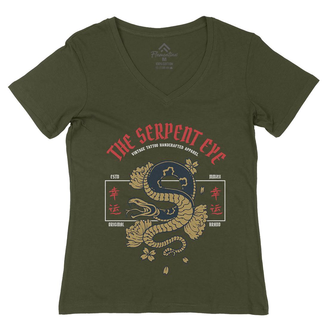 Snake Womens Organic V-Neck T-Shirt Asian C778