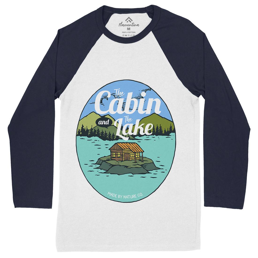 The Cabin And The Lake Mens Long Sleeve Baseball T-Shirt Nature C786