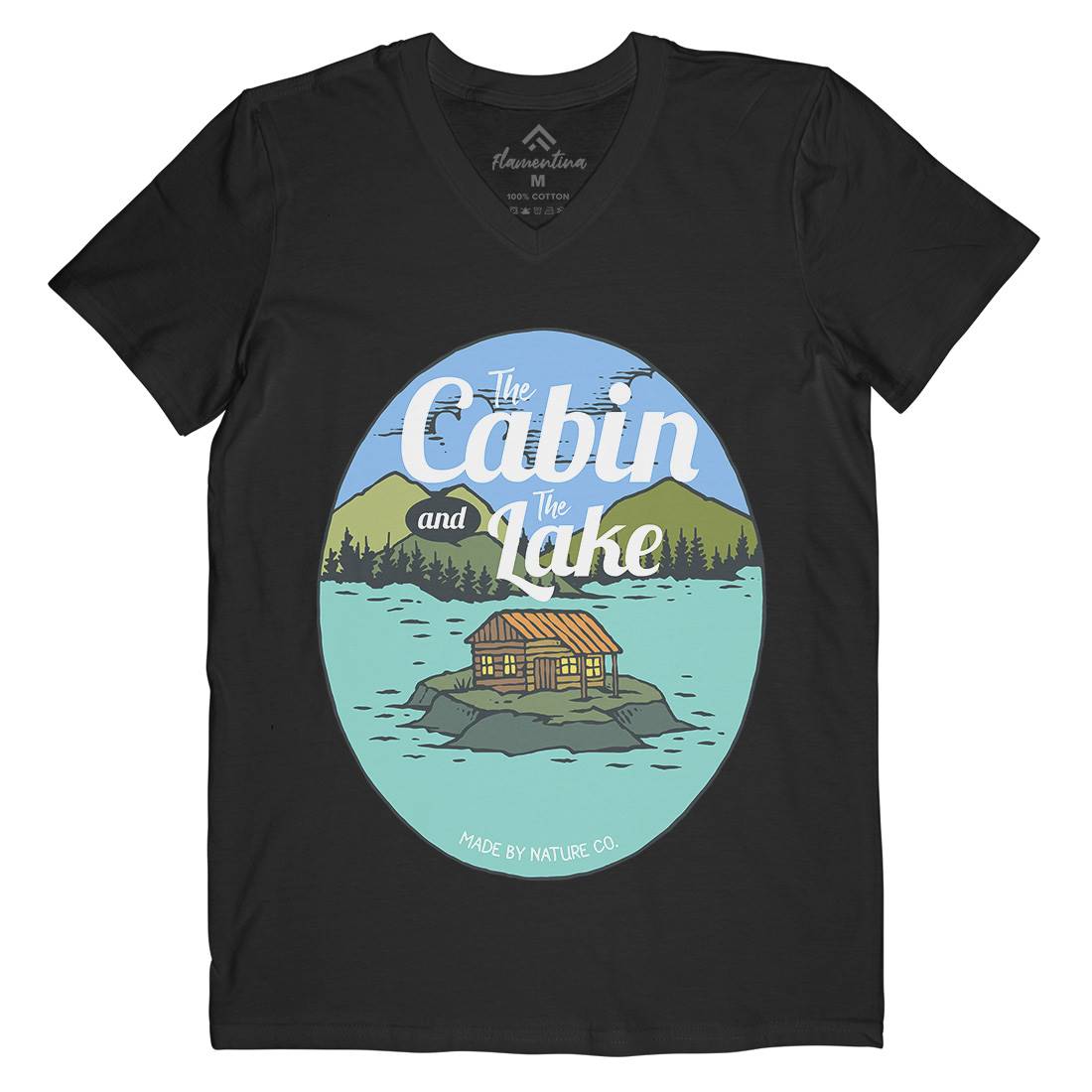 The Cabin And The Lake Mens Organic V-Neck T-Shirt Nature C786