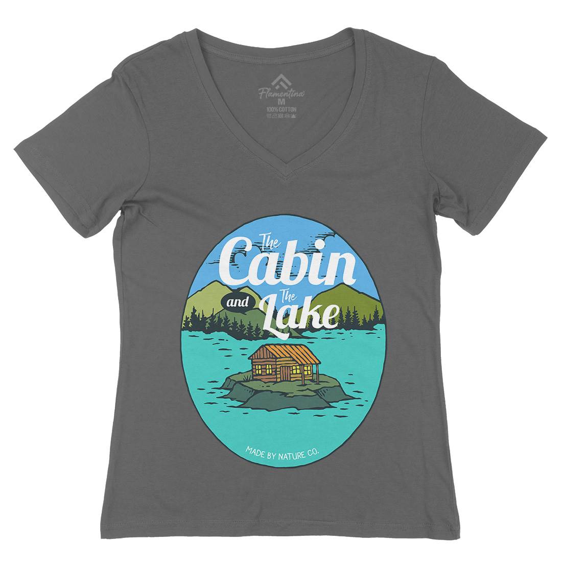 The Cabin And The Lake Womens Organic V-Neck T-Shirt Nature C786