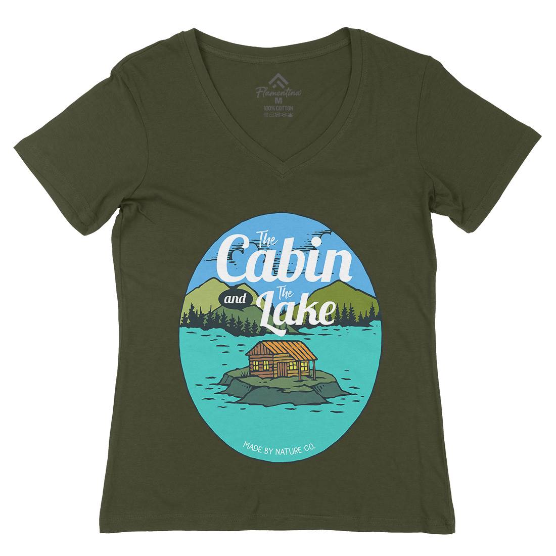 The Cabin And The Lake Womens Organic V-Neck T-Shirt Nature C786