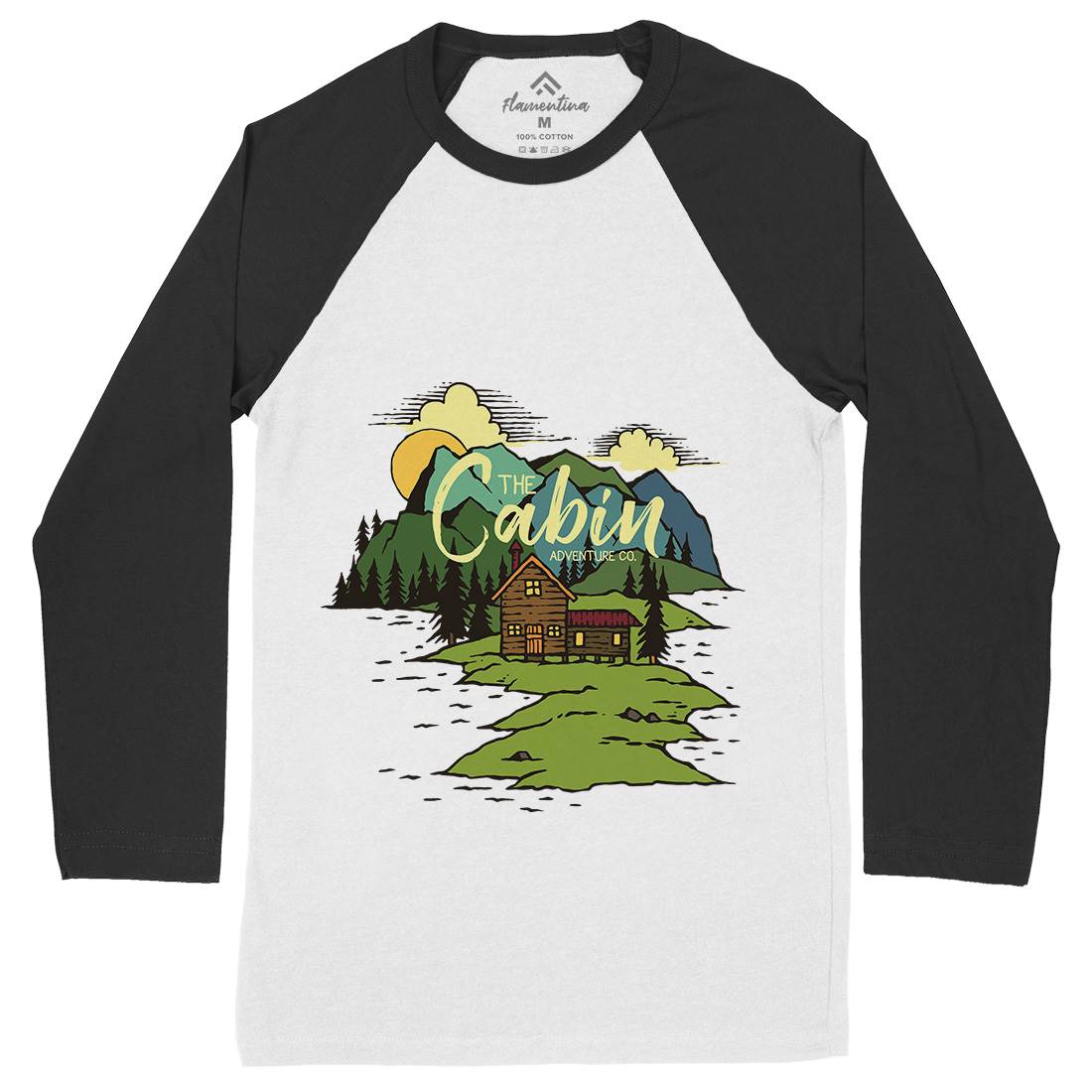 The Cabin On Lake Mens Long Sleeve Baseball T-Shirt Nature C787