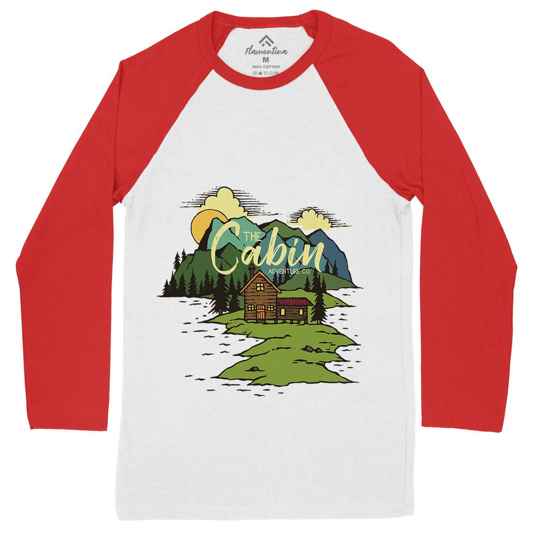 The Cabin On Lake Mens Long Sleeve Baseball T-Shirt Nature C787
