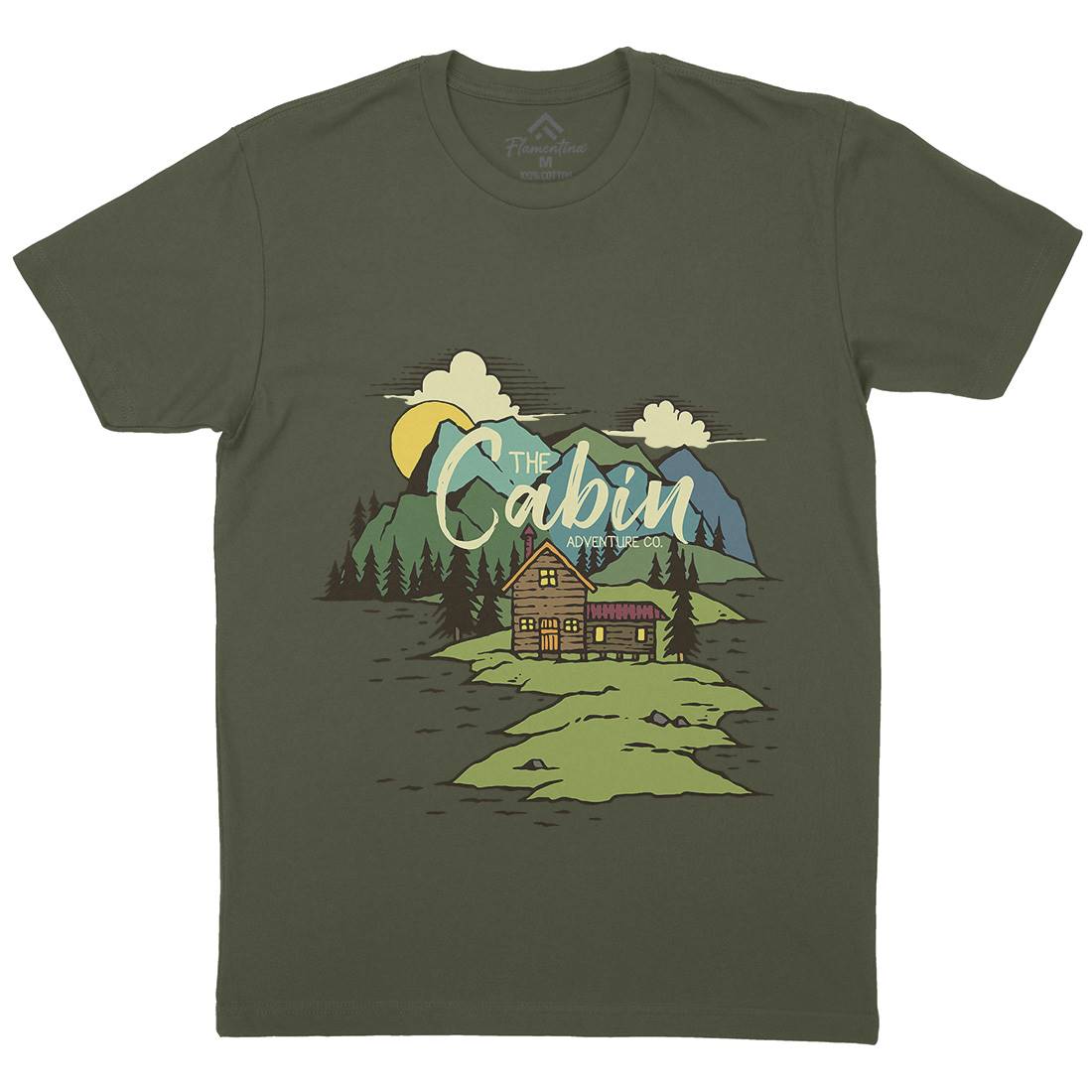 The Cabin On Lake Mens Organic Crew Neck T-Shirt Nature C787
