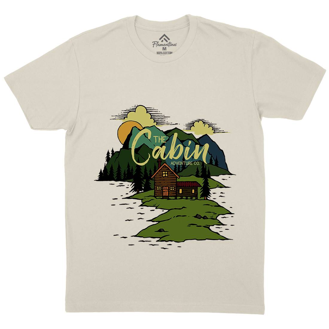 The Cabin On Lake Mens Organic Crew Neck T-Shirt Nature C787